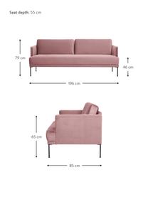 Fluwelen bank Fluente (3-zits), Bekleding: fluweel (hoogwaardig poly, Frame: massief grenenhout, FSC-g, Poten: gepoedercoat metaal, Fluweel oudroze, B 196 x D 85 cm