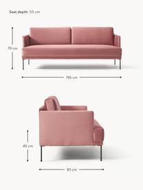 Samt-Sofa Fluente (3-Sitzer), Bezug: Samt (Hochwertiger Polyes, Gestell: Massives Kiefernholz, FSC, Füße: Metall, pulverbeschichtet, Samt Altrosa, B 196 x T 85 cm