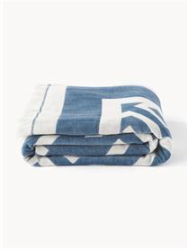 Plaid Arthur met franjes en geometrisch patroon, 50% katoen, 50% polyester

Het in dit product gebruikte materiaal is getest op schadelijke stoffen en gecertificeerd volgens STANDARD 100 door OEKO-TEX®, 6457CIT, CITEVE., Blauw, wit, B 130 x L 170 cm