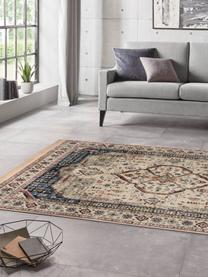 Tappeto vintage in viscosa beige/blu con frange Jasmine, 60% viscosa, 40% cotone, Beige, blu denim, multicolore, Larg. 95 x Lung. 140 cm (taglia XS)