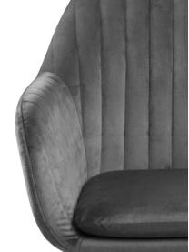 Fluwelen armstoel Emilia met metalen poten, Bekleding: polyester fluweel Met 25., Poten: gelakt metaal, Fluweel donkergrijs, zwart, B 57 x D 59 cm