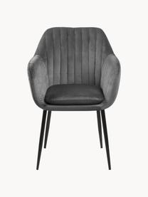 Zamatová stolička s opierkami a kovovými nohami Emilia, Zamatová tmavosivá, čierna, Š 57 x H 59 cm