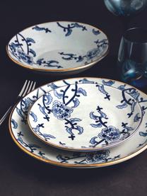 Serviesset Hamasei met goudkleurige rand, 6 personen (18-delig), Porselein, Wit, donkerblauw, Set met verschillende formaten