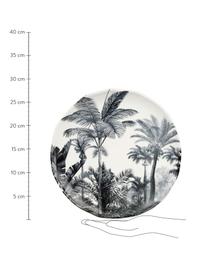 Dinerborden Papaye met palmmotief, 4 stuks, Porselein, Wit, zwart, Ø 28 cm