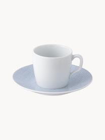 Handgefertigte Porzellan-Espressotassen Cosmopolitan mit Untertassen, 2 Stück, Porzellan, Weiß, Hellblau, Ø 8 x H 7 cm, 50 ml