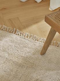 Handgetufteter Baumwollteppich Lines mit Fransen, Beige, Cremeweiss, B 80 x L 150 cm (Grösse XS)