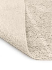 Handgetuft katoenen vloerkleed Lines met franjes, Beige, crèmewit, B 80 x L 150 cm (maat XS)