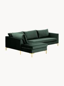 Samt-Ecksofa Luna, Bezug: Samt (100 % Polyester), O, Gestell: Massives Buchenholz, Schi, Füße: Metall, galvanisiert Das , Samt Dunkelgrün, B 280 x T 184 cm, Eckteil links