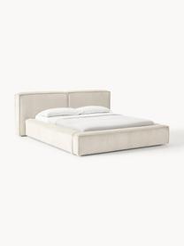 Letto imbottito in velluto a coste con contenitore Lennon, Rivestimento: velluto a coste (98% poli, Struttura: legno di pino massiccio, , Piedini: legno, plastica Questo pr, Velluto a coste beige chiaro, Larg. 208 x Lung. 243 cm (superfice 140 x 200 cm)