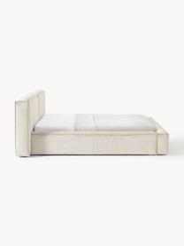 Letto imbottito in velluto a coste con contenitore Lennon, Rivestimento: velluto a coste (98% poli, Struttura: legno di pino massiccio, , Piedini: legno, plastica Questo pr, Velluto a coste beige chiaro, Larg. 208 x Lung. 243 cm (superfice 140 x 200 cm)