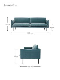 Samt-Sofa Moby (3-Sitzer), Bezug: Samt (Hochwertiger Polyes, Gestell: Massives Kiefernholz, FSC, Samt Petrol, B 220 x T 95 cm