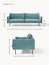 Samt-Sofa Moby (3-Sitzer), Bezug: Samt (Hochwertiger Polyes, Gestell: Massives Kiefernholz, Füße: Metall, pulverbeschichtet, Samt Petrol, B 220 x T 95 cm