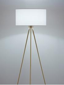 Lampa podłogowa trójnóg z kloszem z tkaniny Cella, Biały, odcienie złotego, W 147 cm
