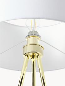 Tripod Stehlampe Cella mit Stoffschirm, Lampenschirm: Baumwollgeschmisch, Weiss, Goldfarben, H 147 cm