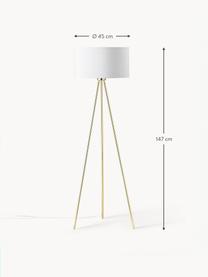 Lámpara de pie trípode Cella, Pantalla: mezcla de algodón, Cable: plástico, Blanco, dorado, Al 147 cm