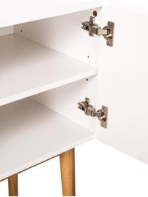 Kleine dressoir High on Wood in wit hoogglans, Frame: PU gelakt MDF, Poten: massief eikenhout, Wit, naturel, 90 x 80 cm