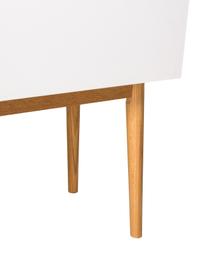 Kleine dressoir High on Wood in wit hoogglans, Frame: PU gelakt MDF, Poten: massief eikenhout, Wit, naturel, 90 x 80 cm