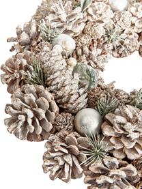 Weihnachtskranz Pearly, Naturfaser, Kunststoff, Grün, Beige Silberfarben, Ø 34 x T 9 cm