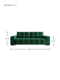 Divano letto 3 posti in velluto verde bottiglia Uvite, Rivestimento: 100% velluto di poliester, Struttura: legno di pino massiccio, , Piedini: legno, Verde bottiglia, Larg. 250 x Prof. 106 cm