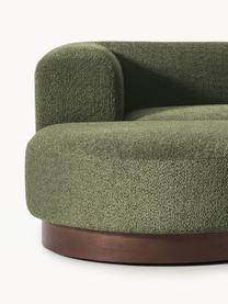 Modulares Ecksofa Natalie aus Teddy-Bouclé, Bezug: Teddy-Bouclé (100 % Polye, Gestell: mitteldichte Holzfaserpla, Sockel: Massives Buchenholz, lack, Teddy-Bouclé Dunkelgrün, dunkles Buchenholz, B 337 x T 197 cm, Eckteil links