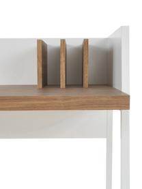 Klein bureau Camille met plank, Poten: gelakt metaal, Walnoothoutkleurig, mat wit, B 90 x D 60 cm