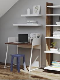 Kleiner Schreibtisch Camille mit Ablage, Beine: Metall, lackiert, Walnussholz, Weiß, B 90 x T 60 cm