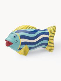 Handgefertigtes Deko-Objekt Mythical Fish, Steingut, Blautöne, Sonnengelb, B 16 x H 7 cm