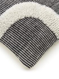 Handgewebte Kissenhülle Wool, Vorderseite: 89 % Wolle, 11 % Baumwoll, Rückseite: 100 % Baumwolle, Schwarz, Cremeweiß, B 45 x L 45 cm