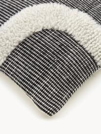 Funda de cojín artesanal Wool, Parte superior: 89% lana, 11% algodón, Parte trasera: 100% algodón, Negro, blanco crema, An 45 x L 45 cm