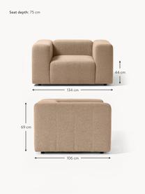Bouclé fauteuil Lena, Bekleding: bouclé (93% polyester, 6%, Frame: grenenhout, multiplex, ha, Poten: kunststof, Bouclé lichtbruin, B 134 x D 106 cm