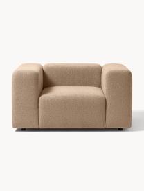 Sillón bouclé Lena, Tapizado: tejido (88% poliéster, 12, Estructura: madera de pino, contracha, Patas: plástico, Bouclé marrón claro, An 134 x F 106 cm