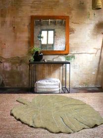 Waschbarer Teppich Monstera in Blattform, handgefertigt, Flor: 97% recycelte Baumwolle, , Grün, Cremefarben, B 120 x L 180 cm (Grösse S)