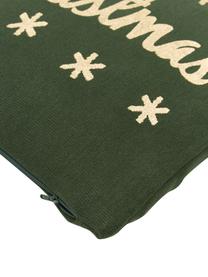 Federa arredo a maglia color verde/dorato con scritta Christmas, 100% cotone, Verde, dorato, Larg. 40 x Lung. 40 cm