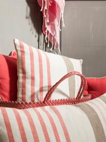 Coussin à rayures multicolores Beach House, Blanc, brun, rose