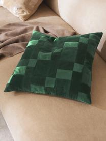 Housse de coussin 50x50 patchwork en velours Bastien, Tons vert foncé, larg. 50 x long. 50 cm