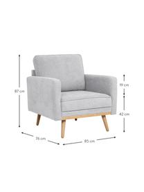 Fauteuil Saint in lichtgrijs met eikenhouten poten, Bekleding: polyester, Frame: massief grenenhout, spaan, Geweven stof lichtgrijs, B 85 x D 76 cm