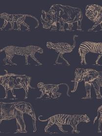 Tapete Safari, Vlies, Dunkelblau, Beige, 52 x 1005 cm