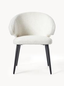 Krzesło z podłokietnikami Bouclé Celia, Tapicerka: Bouclé (70% poliester, 20, Nogi: metal malowany proszkowo, Kremowobiały Bouclé, S 60 x W 79 cm