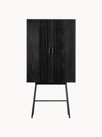 Houten dressoir Holsen, Handvatten: eikenhout, Frame: gecoat metaal, Zwart, B 80 x H 160 cm