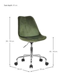 Chaise de bureau pivotante en velours Lenka, hauteur ajustable, Velours vert, larg. 65 x prof. 56 cm
