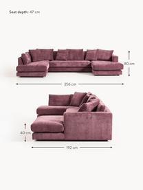 Narożna sofa modułowa Tribeca, Tapicerka: 100% poliester Dzięki tka, Stelaż: drewno bukowe, drewno sos, Nogi: drewno sosnowe Ten produk, Ciemnofioletowa tkanina, S 356 x G 192 cm, lewostronna