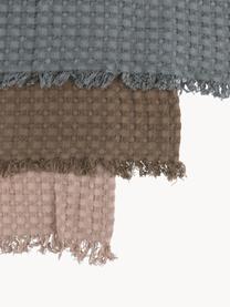 Katoenen theedoeken Waffle met franjes, set van 3, 100% katoen, Donkergrijs, taupe, oudroze, B 50 x L 70 cm