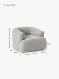 Bouclé fauteuil Sofia, Bekleding: bouclé (100% polyester) M, Frame: sparrenhout, spaanplaat, , Poten: kunststof Dit product is , Bouclé lichtgrijs, B 90 x D 97 cm