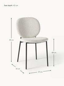 Bouclé gestoffeerde stoelen Ulrica, 2 stuks, Bekleding: bouclé (100% polyester) M, Poten: gepoedercoat metaalkleuri, Bouclé gebroken wit, zwart, B 47 x D 61 cm