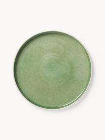 Platos llanos con relieve Bora, 4 uds., Cerámica esmaltada, Verde claro brillante, beige claro mate, Ø 27 cm