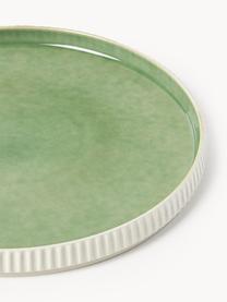 Platos llanos con relieve Bora, 4 uds., Cerámica esmaltada, Verde claro brillante, beige claro mate, Ø 27 cm