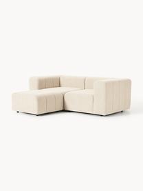 Modulares Bouclé-Sofa Lena (3-Sitzer) mit Hocker, Bezug: Bouclé (93 % Polyester, 6, Gestell: Buchenholz, Spanplatte, H, Füße: Kunststoff, Bouclé Hellbeige, B 211 x T 181 cm