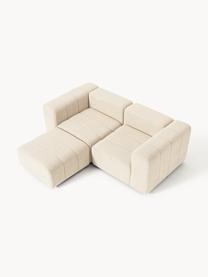 Modulares Bouclé-Sofa Lena (3-Sitzer) mit Hocker, Bezug: Bouclé (93 % Polyester, 6, Gestell: Buchenholz, Spanplatte, H, Bouclé Hellbeige, B 211 x T 181 cm