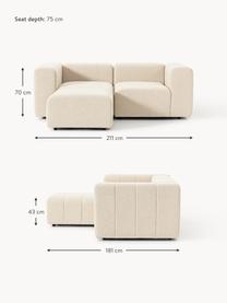 Modulares Bouclé-Sofa Lena (3-Sitzer) mit Hocker, Bezug: Bouclé (93 % Polyester, 6, Gestell: Buchenholz, Spanplatte, H, Füße: Kunststoff, Bouclé Hellbeige, B 211 x T 181 cm