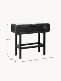 Console en bois de teck avec tressage en rotin Merge, Noir, larg. 90 x haut. 80 cm